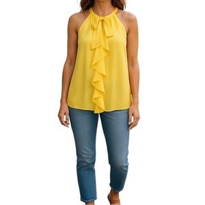 New York & Co Feminine Casual Whimsy Fairy Ruffle Halter Front Bow Top Women L
